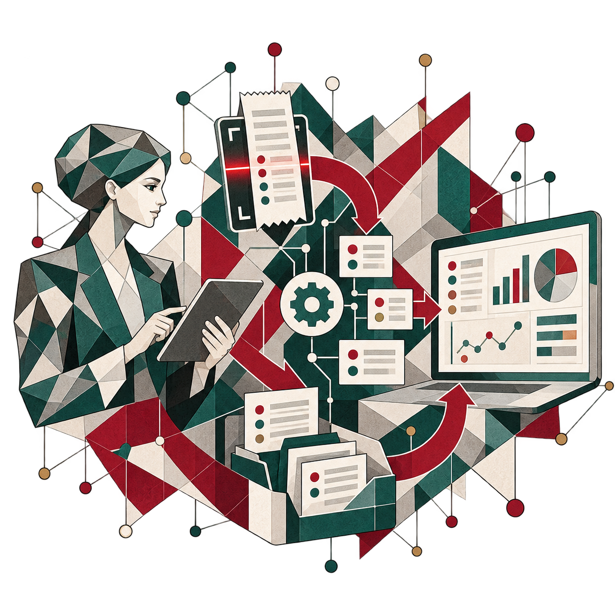 Illustration: Digitale Buchführung bei Goyer Pfingsten, vom gescannten Beleg bis zur Auswertung